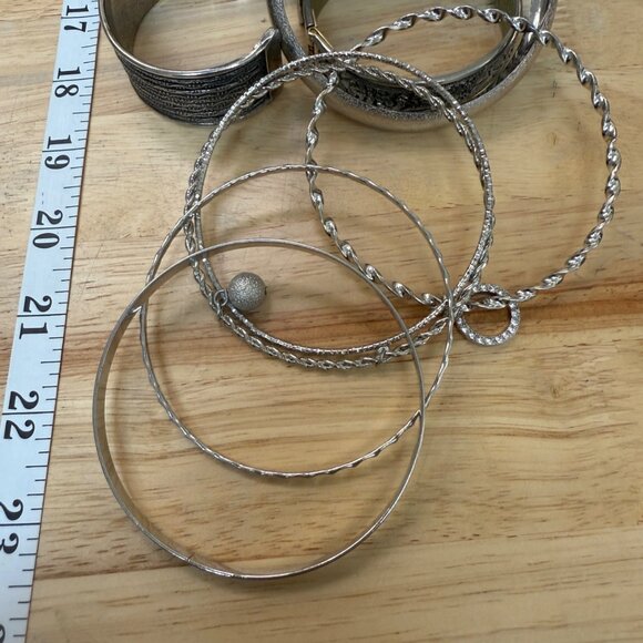 Bracelet Lot Silver Tone Cuffs & Bangles Boho, Casual, Classic, Neutral, Texture - Picture 6 of 9